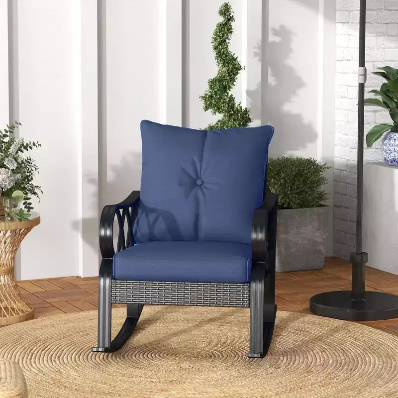 2 Piece Outdoor Wicker Rocking Chairs Rattan Porch Rockers with Cushions, Aluminum Frame for Garden, Patio