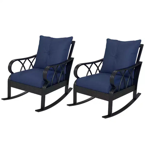 2 Piece Outdoor Wicker Rocking Chairs Rattan Porch Rockers with Cushions, Aluminum Frame for Garden, Patio