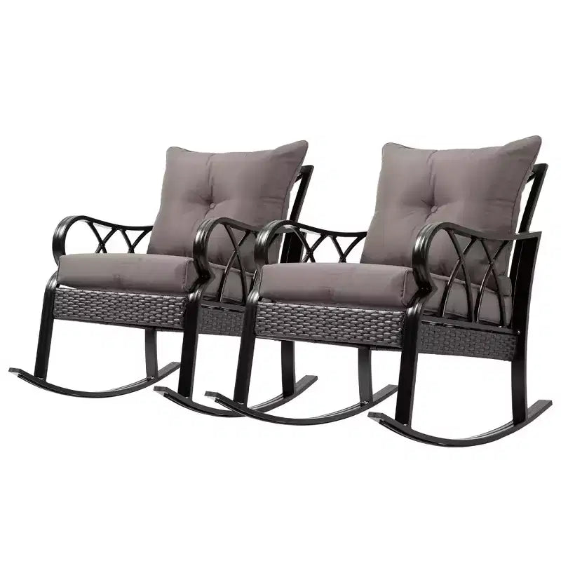 2 Piece Outdoor Wicker Rocking Chairs Rattan Porch Rockers with Cushions, Aluminum Frame for Garden, Patio