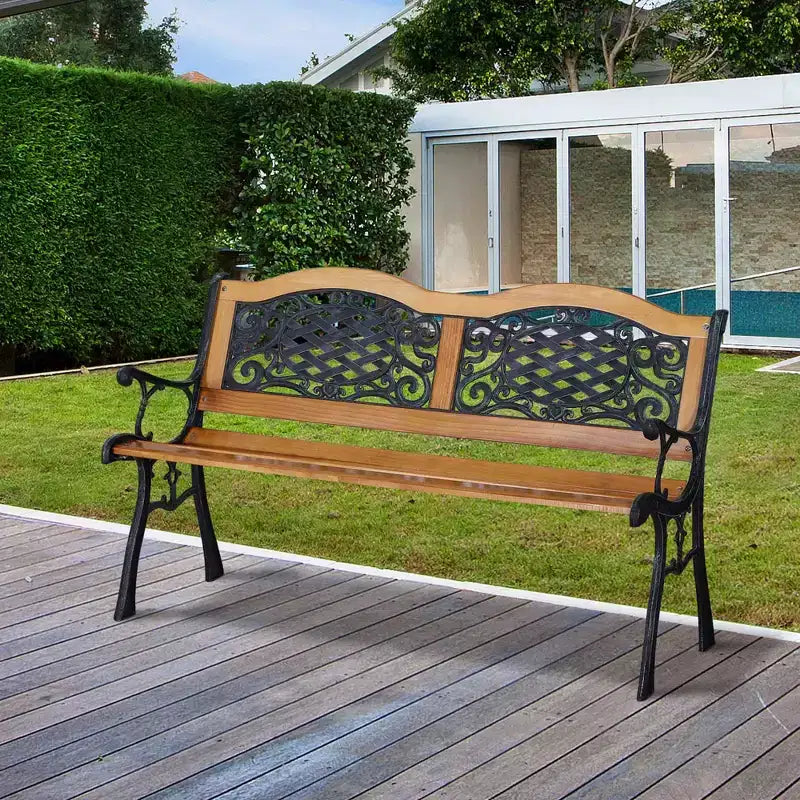 Panca da giardino per esterni da 50 pollici, divanetto da parco e patio con telaio in metallo e schienale floreale in plastica