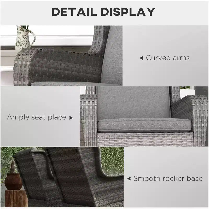 Sedie a Dondolo da Esterno in Vimini 2 Pezzi, Dondoli in Rattan con Cuscini, Telaio in Acciaio per Patio, Giardino