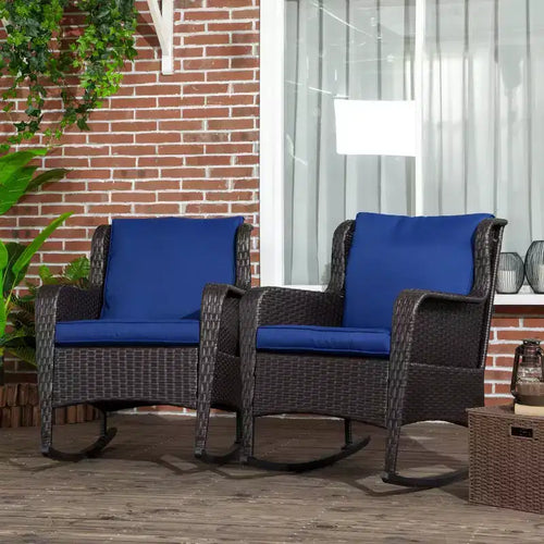 Sedie a Dondolo da Esterno in Vimini 2 Pezzi, Dondoli in Rattan con Cuscini, Telaio in Acciaio per Patio, Giardino