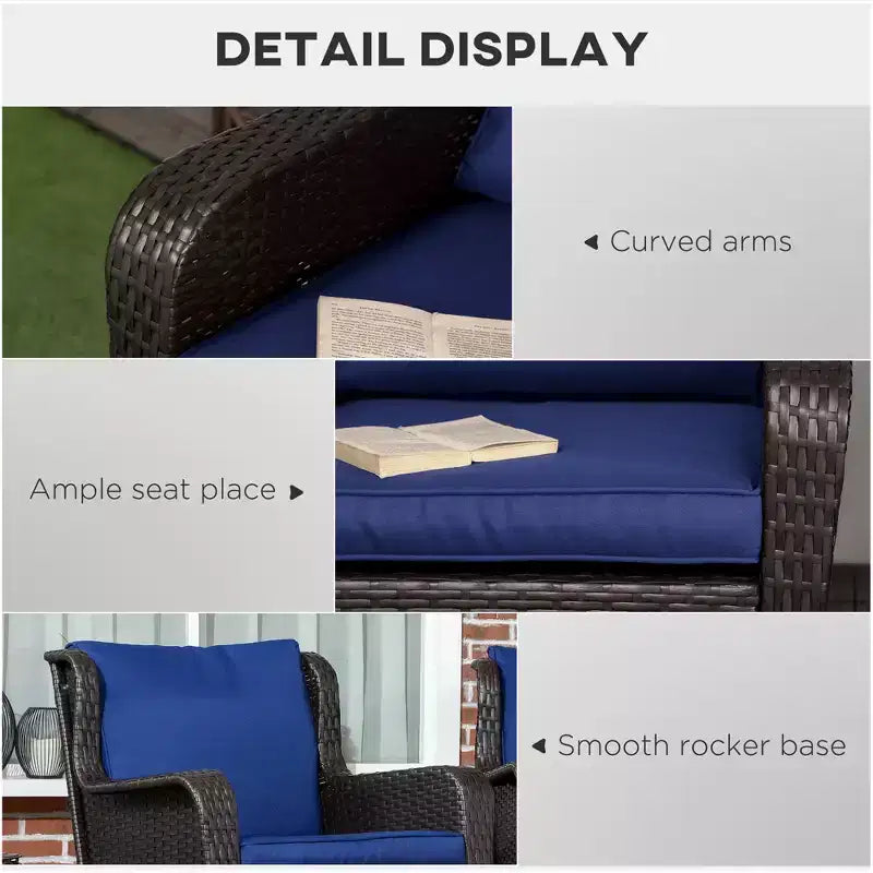 Sedie a Dondolo da Esterno in Vimini 2 Pezzi, Dondoli in Rattan con Cuscini, Telaio in Acciaio per Patio, Giardino