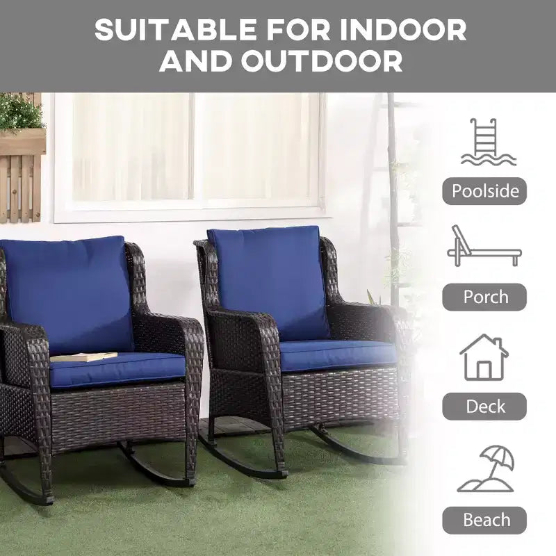 Sedie a Dondolo da Esterno in Vimini 2 Pezzi, Dondoli in Rattan con Cuscini, Telaio in Acciaio per Patio, Giardino