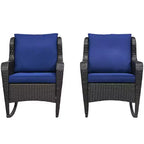 2 Piece Outdoor Wicker Rocking Chairs, Rattan Rockers with Cushions, Steel Frame for Patio, Garden