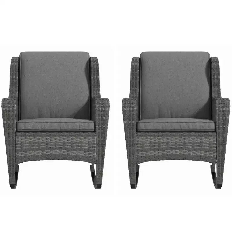 2 Piece Outdoor Wicker Rocking Chairs, Rattan Rockers with Cushions, Steel Frame for Patio, Garden