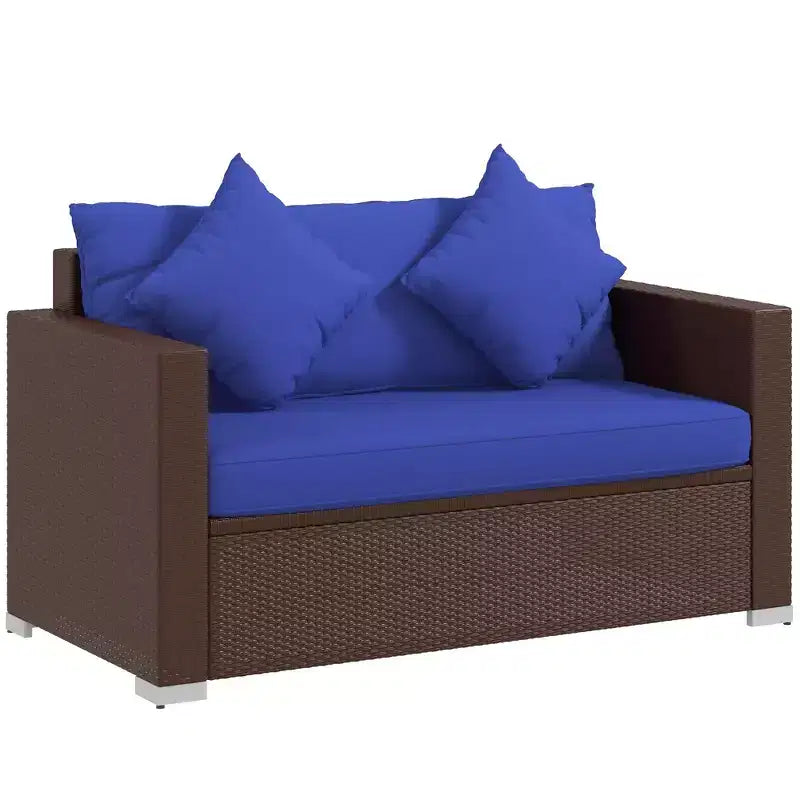 Wicker Loveseat, Patio Furniture Couch with Cushions, 2 Seat PE Rattan Sofa, 2 Throw Pillows