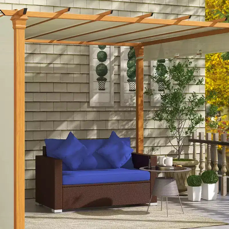 Divanetto in vimini, divano da patio con cuscini, divano a 2 posti in rattan PE, 2 cuscini decorativi