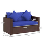 Divanetto in vimini, divano da patio con cuscini, divano a 2 posti in rattan PE, 2 cuscini decorativi