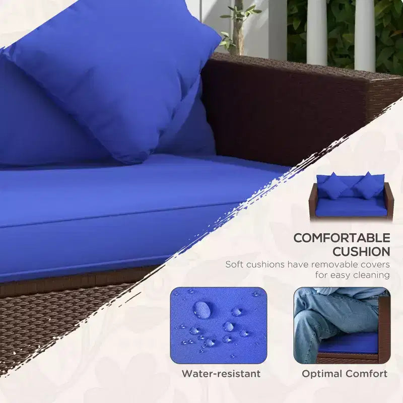 Divanetto in vimini, divano da patio con cuscini, divano a 2 posti in rattan PE, 2 cuscini decorativi