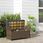 Panca contenitore da giardino in vimini da 29 galloni, mobile da esterno in rattan PE, cassapanca da giardino rettangolare 2 in 1 di grande capacità con maniglie e cuscino