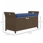 Panca contenitore da giardino in vimini da 29 galloni, mobile da esterno in rattan PE, cassapanca da giardino rettangolare 2 in 1 di grande capacità con maniglie e cuscino