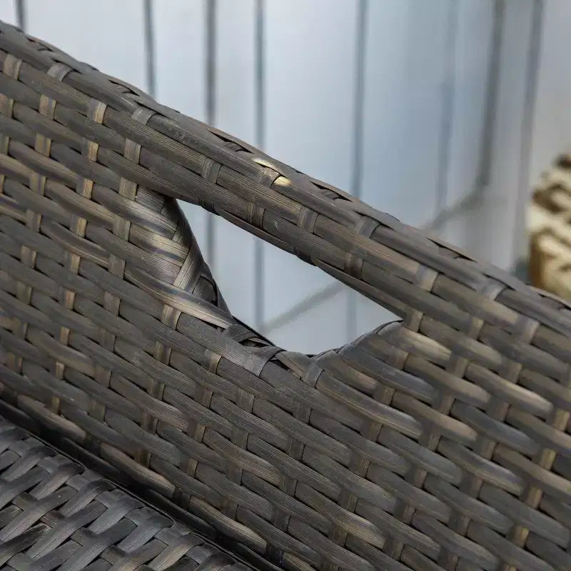 Panca contenitore da giardino in vimini da 29 galloni, mobile da esterno in rattan PE, cassapanca da giardino rettangolare 2 in 1 di grande capacità con maniglie e cuscino