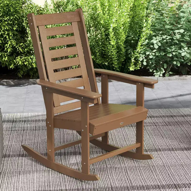 2 Pieces Outdoor Rocking Chairs, HDPE Patio Rockers with 28 High Back, Wide Armrests for Porch Backyard