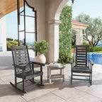 2 Pieces Outdoor Rocking Chairs, HDPE Patio Rockers with 28 High Back, Wide Armrests for Porch Backyard