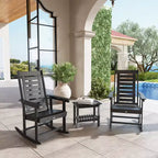 2 Pieces Outdoor Rocking Chairs, HDPE Patio Rockers with 28 High Back, Wide Armrests for Porch Backyard