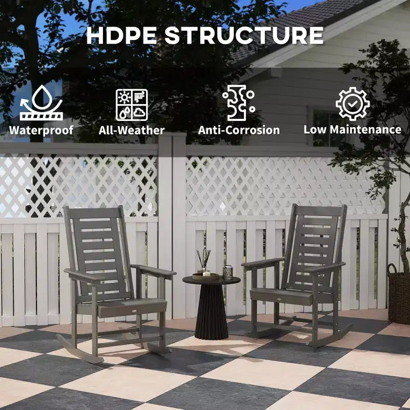 2 Pieces Outdoor Rocking Chairs, HDPE Patio Rockers with 28 High Back, Wide Armrests for Porch Backyard