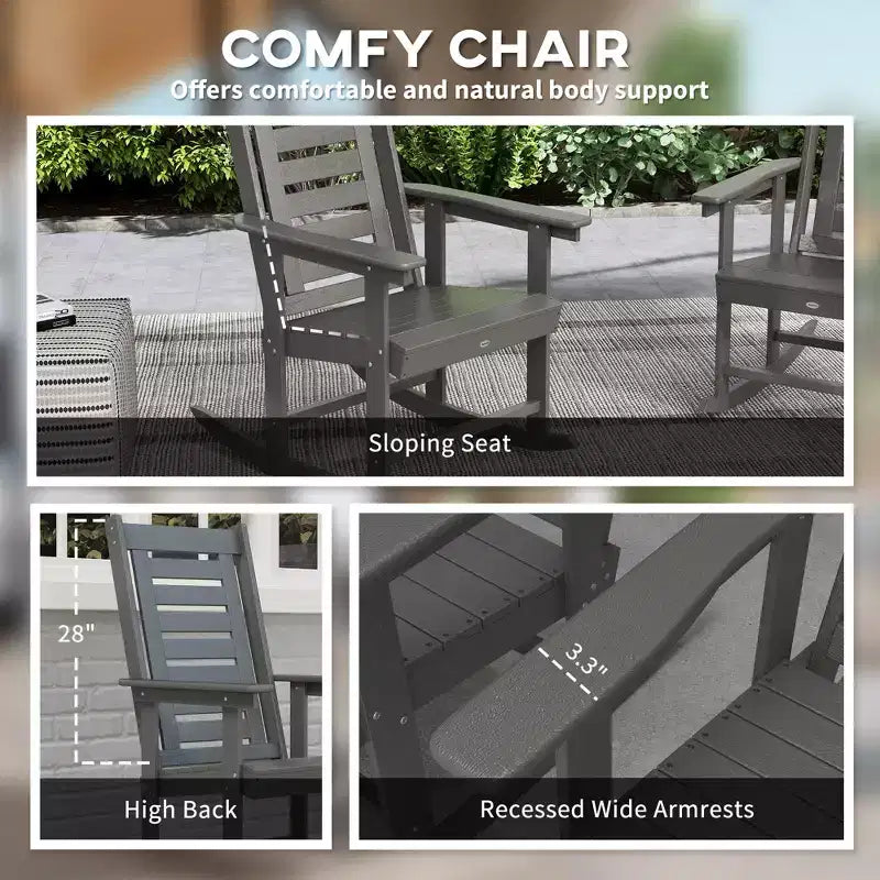 2 Pieces Outdoor Rocking Chairs, HDPE Patio Rockers with 28 High Back, Wide Armrests for Porch Backyard
