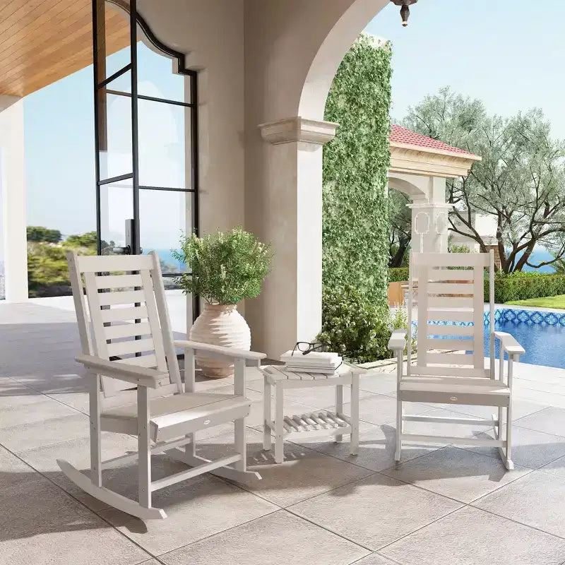 2 Pieces Outdoor Rocking Chairs, HDPE Patio Rockers with 28 High Back, Wide Armrests for Porch Backyard