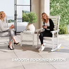2 Pieces Outdoor Rocking Chairs, HDPE Patio Rockers with 28 High Back, Wide Armrests for Porch Backyard