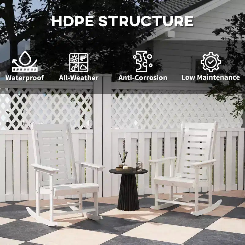 2 Pieces Outdoor Rocking Chairs, HDPE Patio Rockers with 28 High Back, Wide Armrests for Porch Backyard
