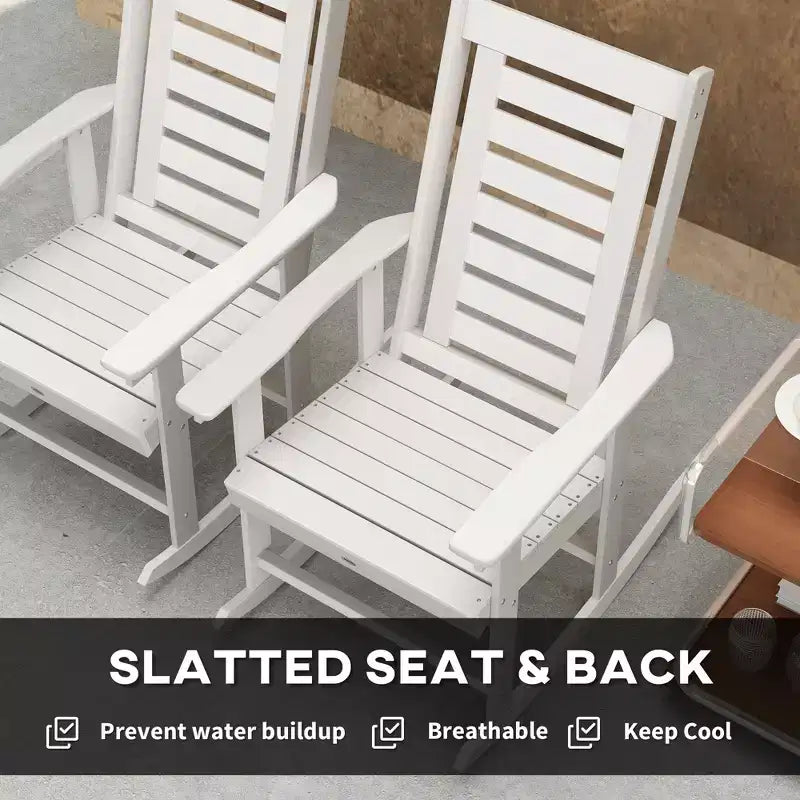 2 Pieces Outdoor Rocking Chairs, HDPE Patio Rockers with 28 High Back, Wide Armrests for Porch Backyard