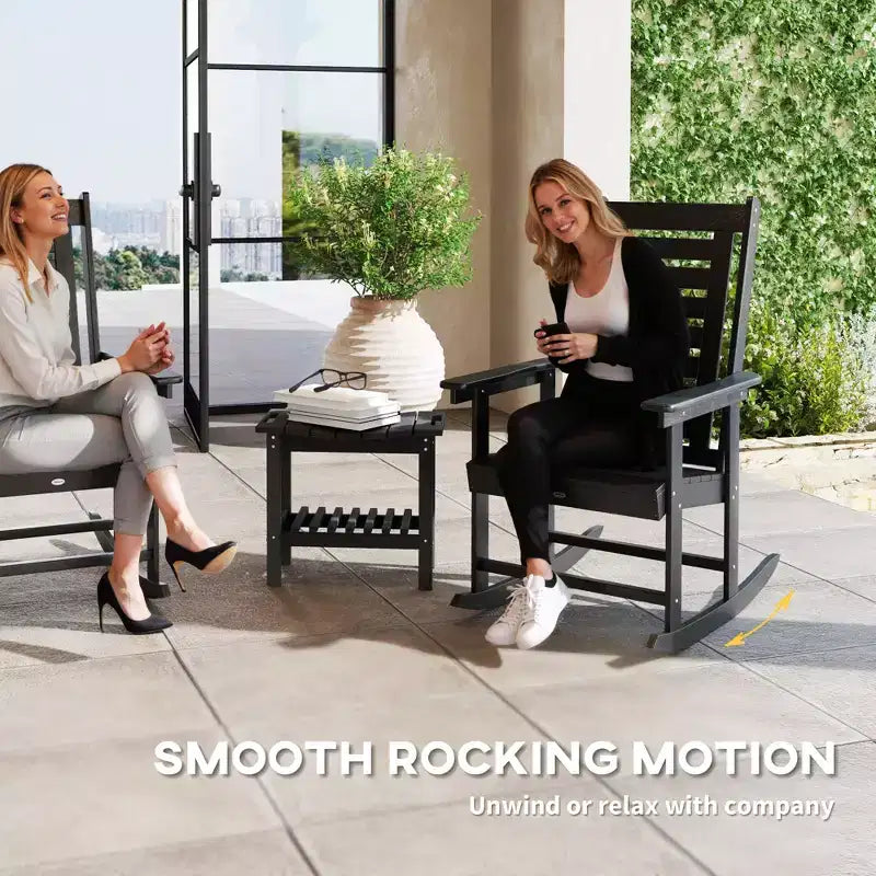 2 Pieces Outdoor Rocking Chairs, HDPE Patio Rockers with 28 High Back, Wide Armrests for Porch Backyard