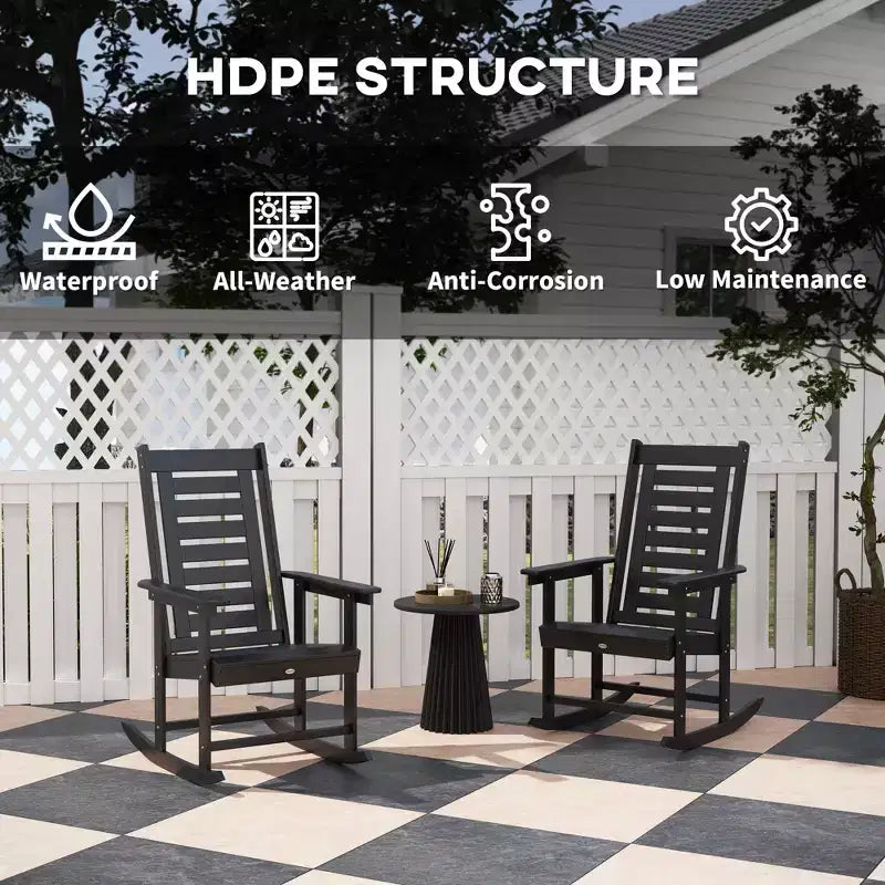 2 Pieces Outdoor Rocking Chairs, HDPE Patio Rockers with 28 High Back, Wide Armrests for Porch Backyard