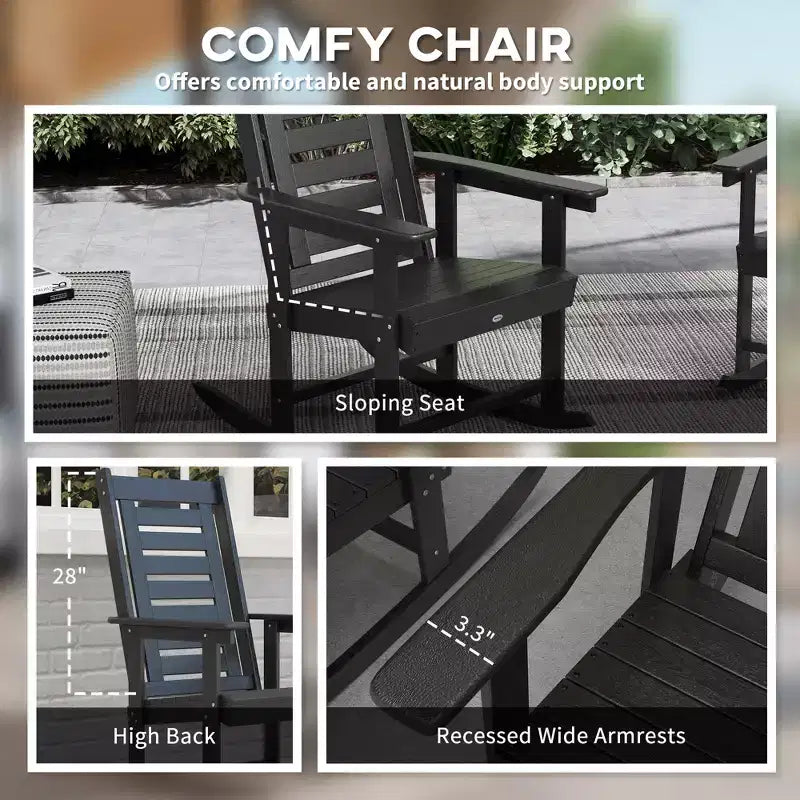 2 Pieces Outdoor Rocking Chairs, HDPE Patio Rockers with 28 High Back, Wide Armrests for Porch Backyard