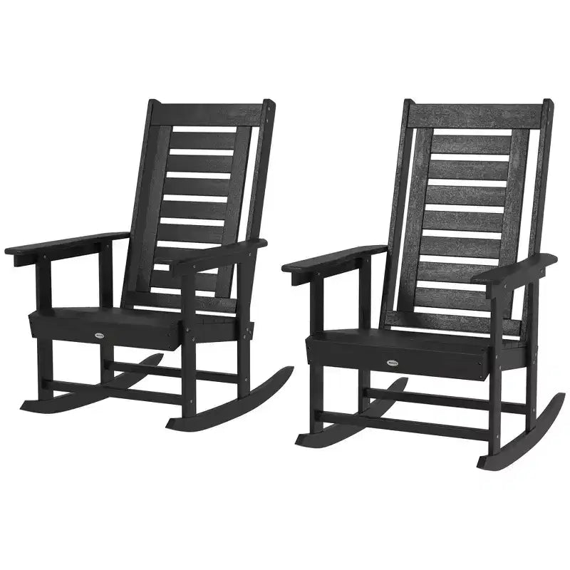2 Pieces Outdoor Rocking Chairs, HDPE Patio Rockers with 28 High Back, Wide Armrests for Porch Backyard