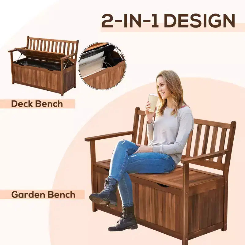 41 Gallon Outdoor Storage Benchen Deck Box with Inner Waterproof PE Lining, 2-Seat Container for Patio Garden Balcony Yard Store Garden Tools