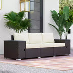 3 Seater Wicker Outdoor Couch Patio Sofa with Storage, Thickened Cushions and Wide Armrests for Porch Yard