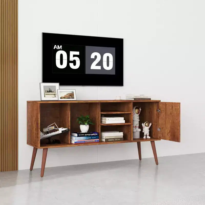 CLIHOME TV Stands and Consoles Table With 1 Storage and 3 Shelves Storage Cabinet for Living Room Entry