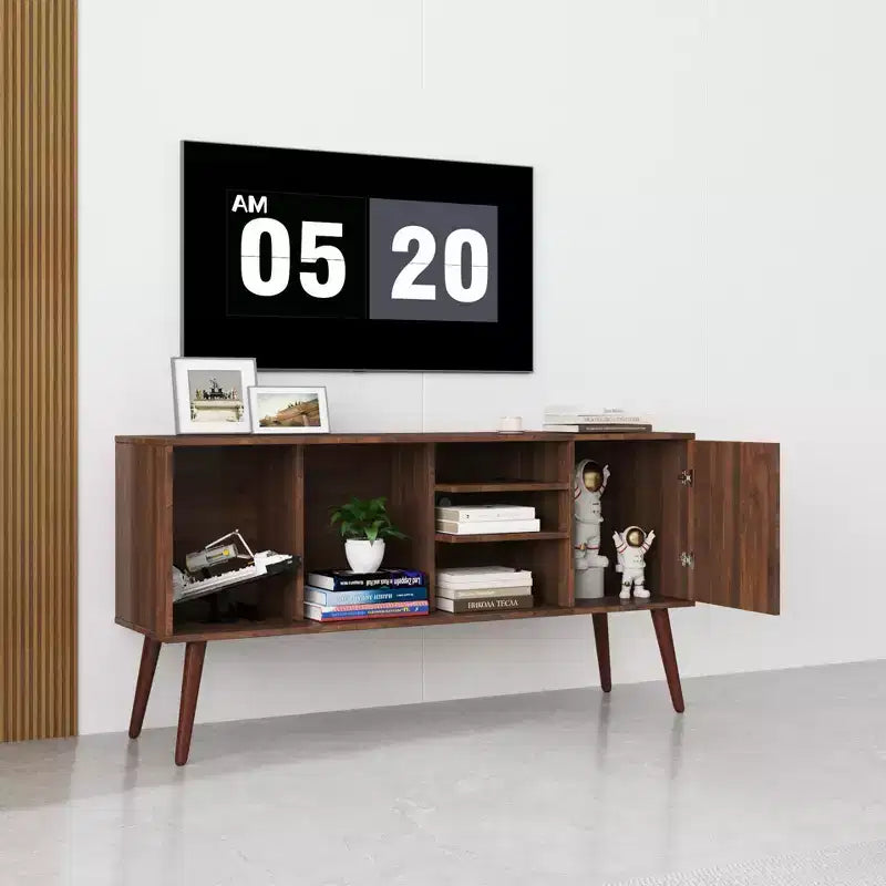 CLIHOME TV Stands and Consoles Table With 1 Storage and 3 Shelves Storage Cabinet for Living Room Entry