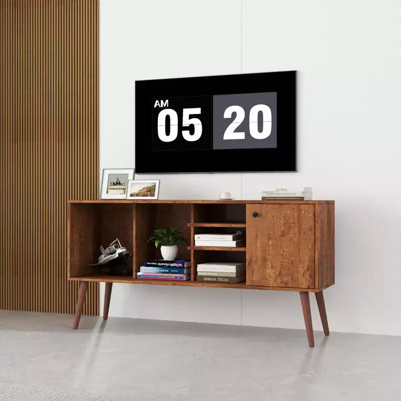 CLIHOME TV Stands and Consoles Table With 1 Storage and 3 Shelves Storage Cabinet for Living Room Entry