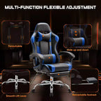 MAYEERTY Sedia da gaming Sedia da scrivania per videogiochi Ergonomica da computer con poggiapiedi Comoda con supporto lombare Reclinabile in pelle PU con poggiatesta Braccioli fissi