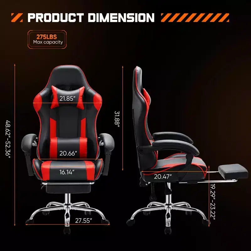MAYEERTY Sedia da gaming Sedia da scrivania per videogiochi Ergonomica da computer con poggiapiedi Comoda con supporto lombare Reclinabile in pelle PU con poggiatesta Braccioli fissi