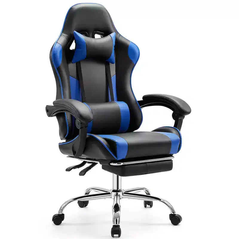 MAYEERTY Sedia da gaming Sedia da scrivania per videogiochi Ergonomica da computer con poggiapiedi Comoda con supporto lombare Reclinabile in pelle PU con poggiatesta Braccioli fissi