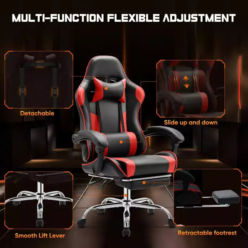 MAYEERTY Sedia da gaming Sedia da scrivania per videogiochi Ergonomica da computer con poggiapiedi Comoda con supporto lombare Reclinabile in pelle PU con poggiatesta Braccioli fissi