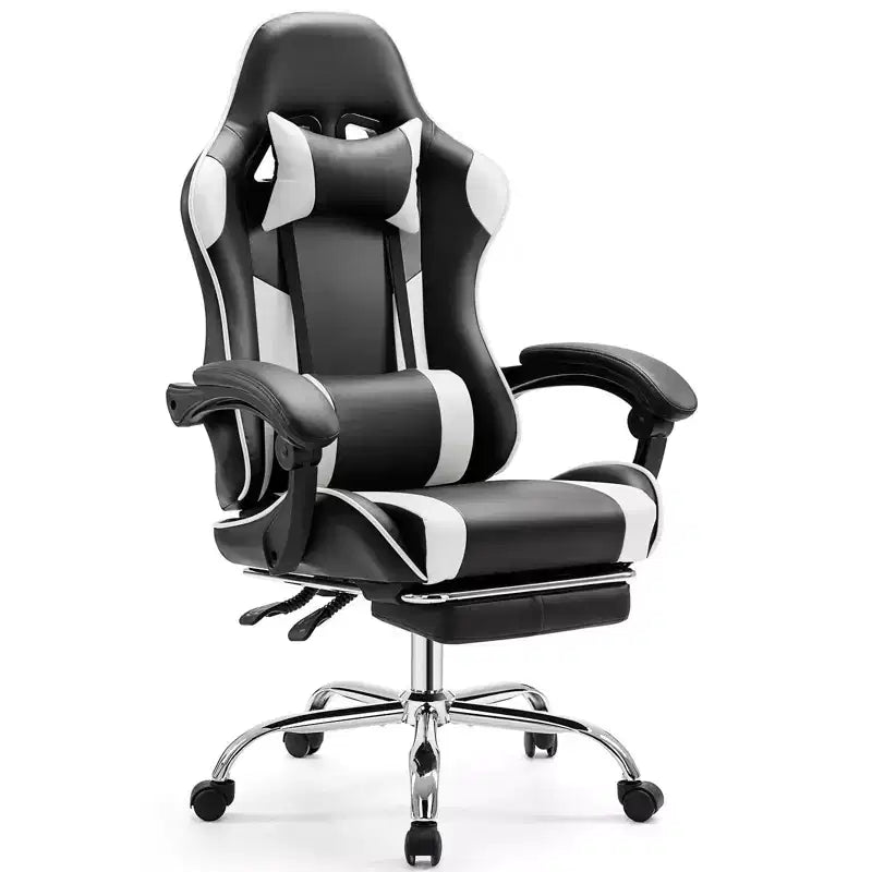 MAYEERTY Sedia da gaming Sedia da scrivania per videogiochi Ergonomica da computer con poggiapiedi Comoda con supporto lombare Reclinabile in pelle PU con poggiatesta Braccioli fissi