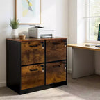 4 Drawer File Cabinet with Lock, Wood Vertical Filing Cabinet with Hanging Bar, Printer Stand for Office Study Room, Fit Letter/A4/Legal Size File