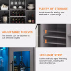 COZONY Mobile Bar da Vino con luci a LED, Mobile Liquori Moderno con Porta Bicchieri e Scaffale Portabottiglie, Credenza Contenitore per Caffè e Buffet per Sala da Pranzo