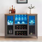 COZONY Mobile Bar da Vino con luci a LED, Mobile Liquori Moderno con Porta Bicchieri e Scaffale Portabottiglie, Credenza Contenitore per Caffè e Buffet per Sala da Pranzo