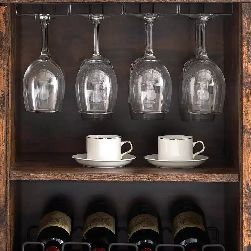 COZONY Mobile Bar da Vino con luci a LED, Mobile Liquori Moderno con Porta Bicchieri e Scaffale Portabottiglie, Credenza Contenitore per Caffè e Buffet per Sala da Pranzo