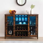 COZONY Mobile Bar da Vino con luci a LED, Mobile Liquori Moderno con Porta Bicchieri e Scaffale Portabottiglie, Credenza Contenitore per Caffè e Buffet per Sala da Pranzo