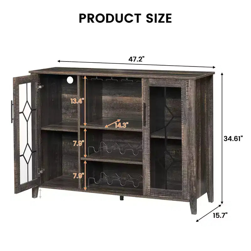 COZONY Mobile Bar da Vino con luci a LED, Mobile Liquori Moderno con Porta Bicchieri e Scaffale Portabottiglie, Credenza Contenitore per Caffè e Buffet per Sala da Pranzo