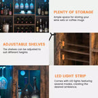 COZONY Mobile Bar da Vino con luci a LED, Mobile Liquori Moderno con Porta Bicchieri e Scaffale Portabottiglie, Credenza Contenitore per Caffè e Buffet per Sala da Pranzo