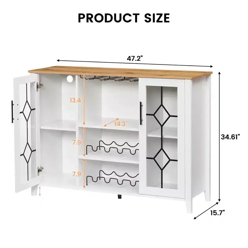 COZONY Mobile Bar da Vino con luci a LED, Mobile Liquori Moderno con Porta Bicchieri e Scaffale Portabottiglie, Credenza Contenitore per Caffè e Buffet per Sala da Pranzo