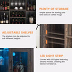 COZONY Mobile Bar da Vino con luci a LED, Mobile Liquori Moderno con Porta Bicchieri e Scaffale Portabottiglie, Credenza Contenitore per Caffè e Buffet per Sala da Pranzo
