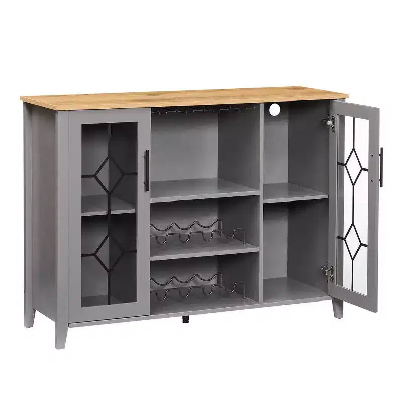 COZONY Mobile Bar da Vino con luci a LED, Mobile Liquori Moderno con Porta Bicchieri e Scaffale Portabottiglie, Credenza Contenitore per Caffè e Buffet per Sala da Pranzo